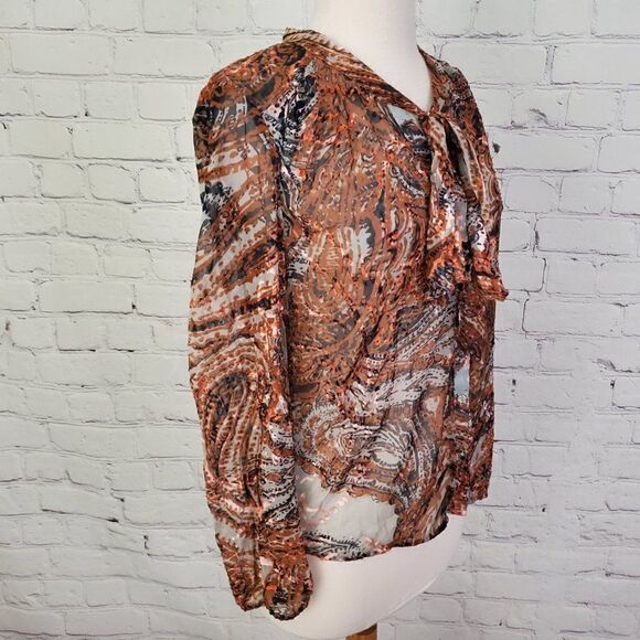 ANTHROPOLOGIE 𝅺Meadow Rue Sheer Blouse Top Orange S - Picture 2 of 7
